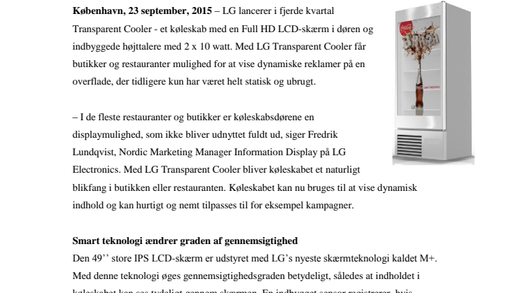 LG LANCERER KØLESKAB MED TRANSPARENT LCD-SKÆRM I DØREN – NY EKSPONERINGSMULIGHED TIL ERHVERVSDRIVENDE
