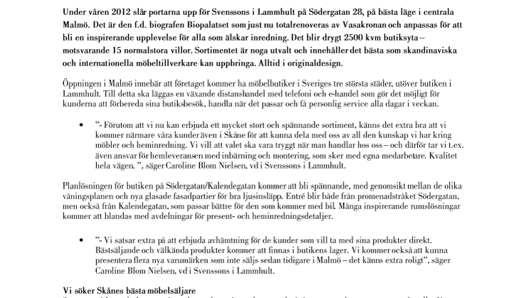 Svenssons i Lammhult etablerar stor möbelbutik i centrala Malmö