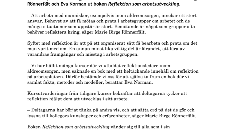 Ny bok om reflektion utvecklar personal och kvalitet i omsorgen