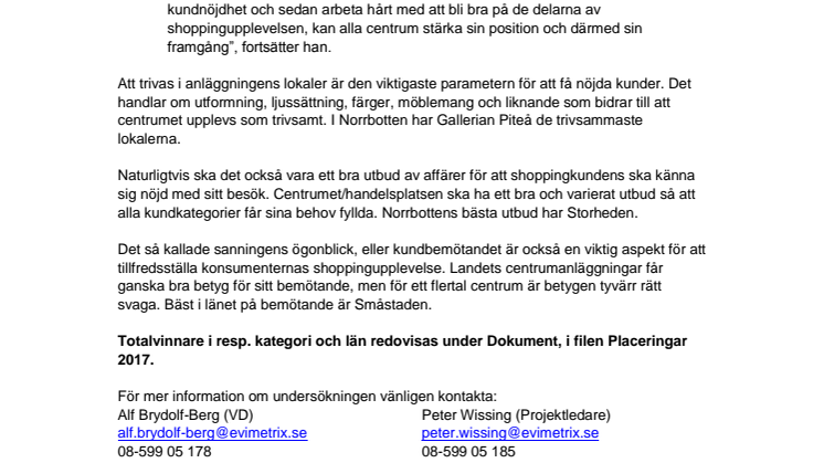 Gallerian Piteå har Norrbottens läns nöjdaste shoppingkunder