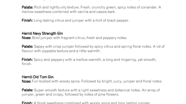 Hernö Gin Range Tasting Notes