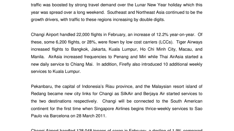 Operating Indicators for February 2011