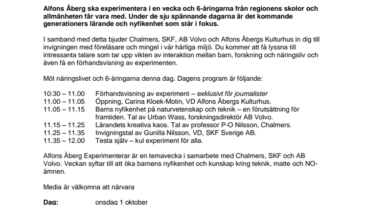 Påminnelse: Pressinbjudan till invigningen av Alfons Åberg Experimenterar 