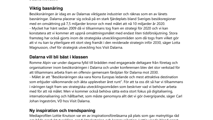 Dalarnas besöksnäring sätter ny stark strategi mot 2030