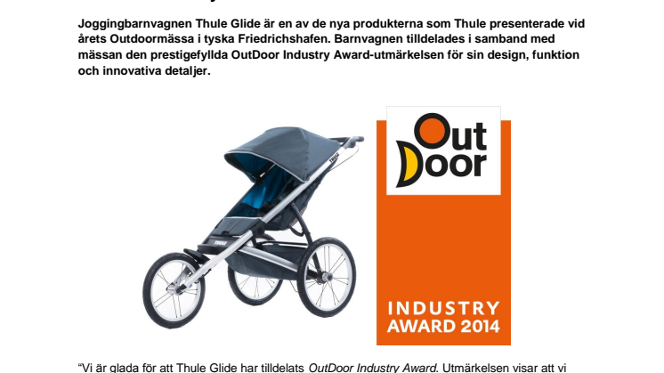 Thules nya joggingvagn Thule Glide tilldelas Outdoor Industry Award