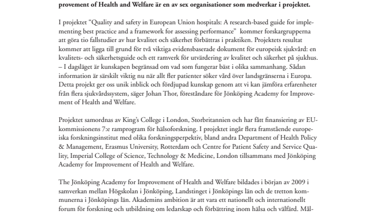 Patientsäkerhet i fokus för europeiskt samarbetsprojekt