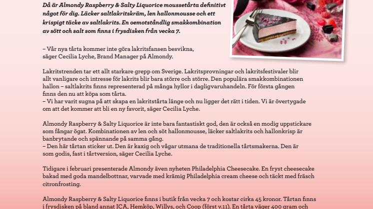 Almondy Raspberry & Salty Liquorice – Sveriges kaxigaste tårtnyhet.