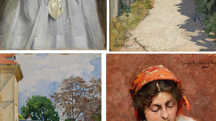 Elisabeth Keyser, A Confirmee in Normandy; Ingeborg Westfelt-Eggertz, Impression from Meudon; Jenny Nyström, A Woman Walking in Paris; Gerda Tirén, A Mother. Photo: Nationalmuseum and Stockholms Auktionsverk. 