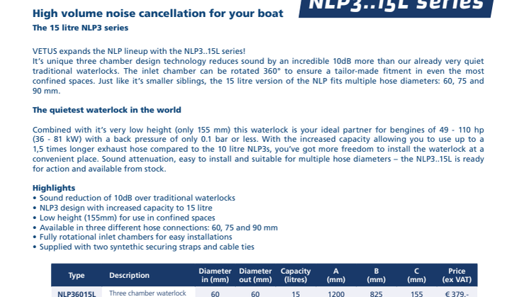VETUS NLP3..15L series of waterlocks - Information Sheet
