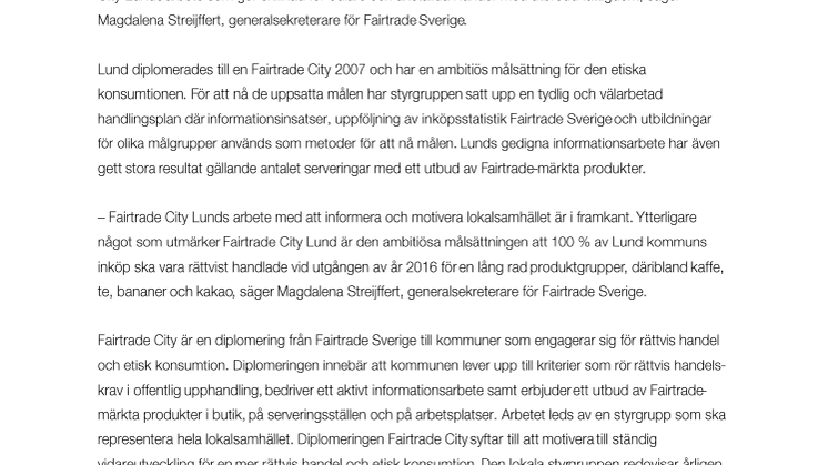 Lunds kommun är Årets Fairtrade City 2014