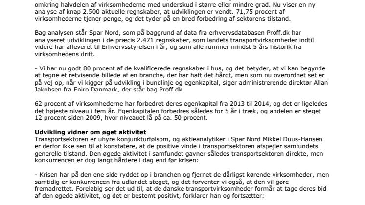 Analyse: 7 ud af 10 transportvirksomheder har sorte tal
