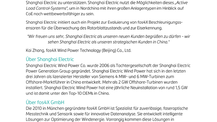 Shanghai Electric ist der neueste Kunde von fos4X