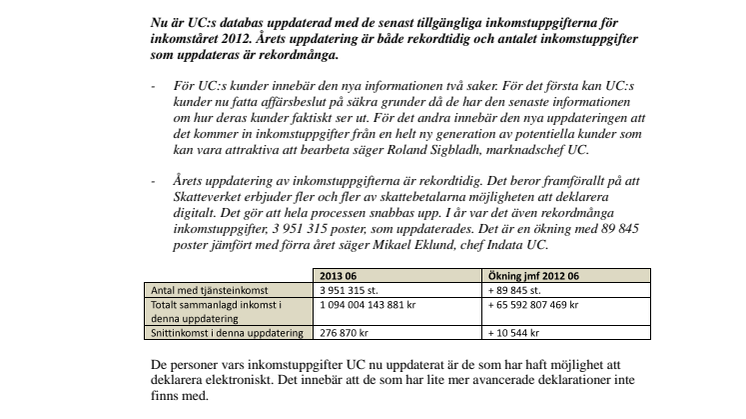 UC:s databas rekordtidigt uppdaterad med rekordmånga, 4,0 miljoner, inkomstuppgifter för 2012