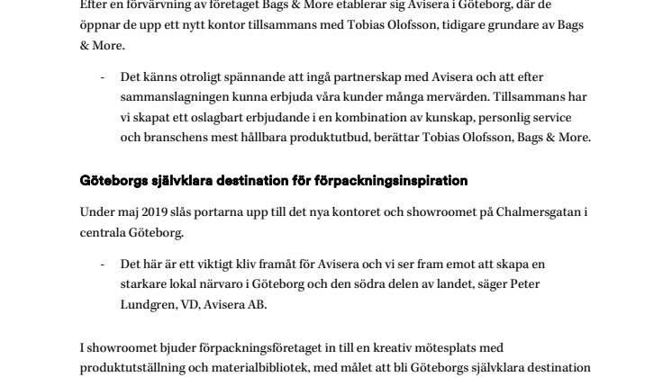 Avisera förvärvar Bags & More – öppnar showroom i Göteborg