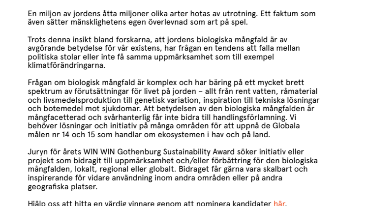 Tema för WIN WIN Award 2020: Biodiversitet
