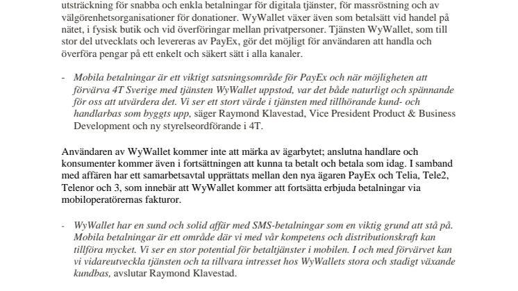 PayEx förvärvar WyWallet