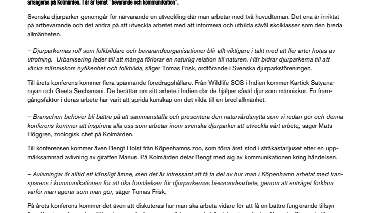 Artbevarande i fokus när Sveriges djurparker möts på Kolmården i veckan