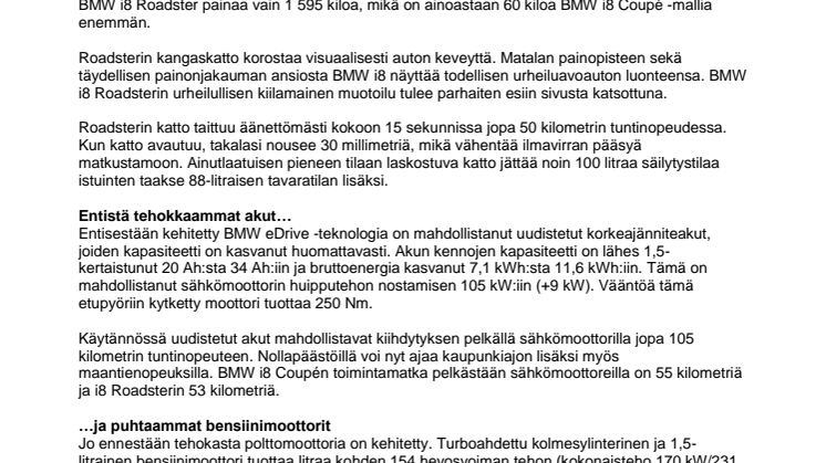 Uusi Roadster täydentää BMW i8 -mallistoa