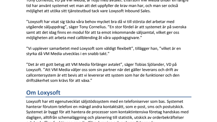 VM Media och Loxysoft tecknar 24-månadersavtal