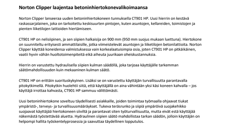 Norton Clipper laajentaa betoninhiertokonevalikoimaansa