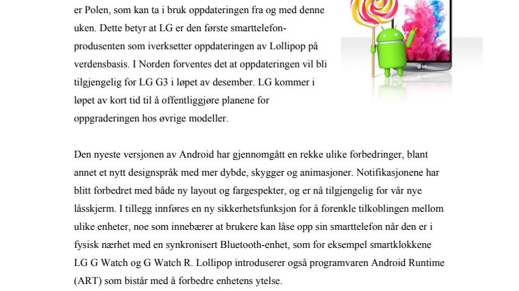 LG ER FØRST UTE MED OPPDATERING TIL ANDROID 5.0