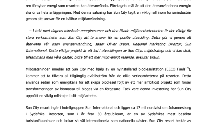 Sun City storsatsar på förnybar energi