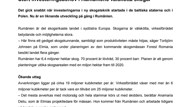 Stort investeringsbehov i Rumäniens välskötta skogar