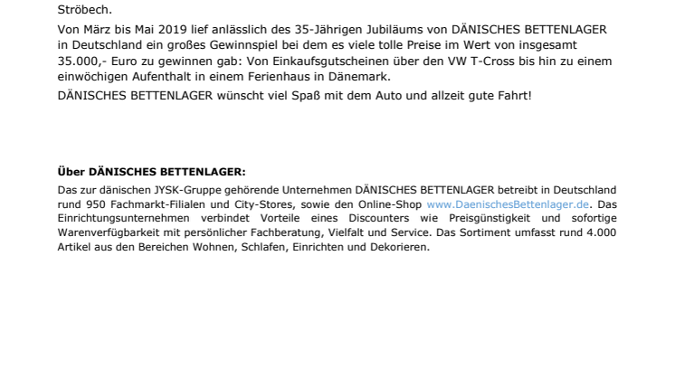 35 Jahre DÄNISCHES BETTENLAGER-Gewinnspiel: Gewinnübergabe eines tollen Flitzers an glückliche Gewinnerin