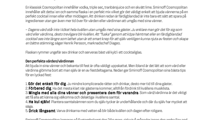 Smirnoff Cosmopolitan – enklaste vägen till en perfekt blandad cocktail