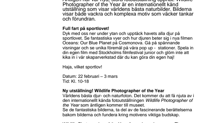 Ny fotoutställning! Det händer på Naturhistoriska riksmuseet i mars