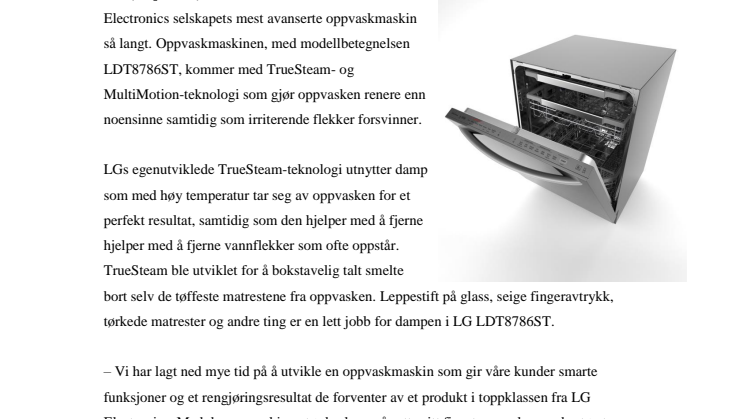 LG LANSERER TOPPMODERNE OPPVASKMASKIN PAKKET MED SMARTE FUNKSJONER FOR ET PERFEKT VASKERESULTAT