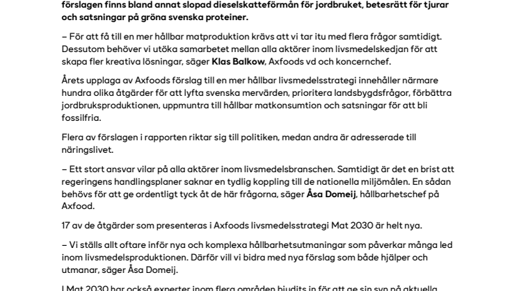 Axfood: Utöka betesrätten och slopa jordbrukets dieselskatteförmån