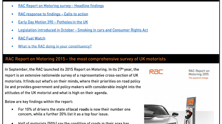 RAC Parliamentary Newsletter #5 - October 2015