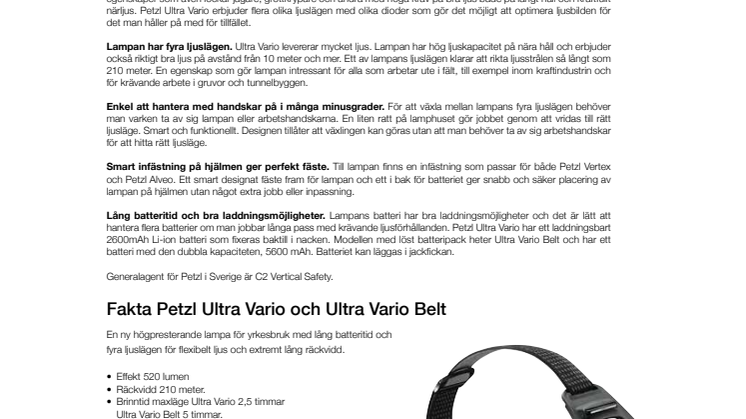 NYHET! Petzl Ultra Vario - ny högpresterande pannlampa för yrkesbruk