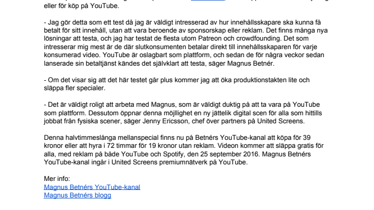 ​Magnus Betnér släpper exklusivt material på YouTube
