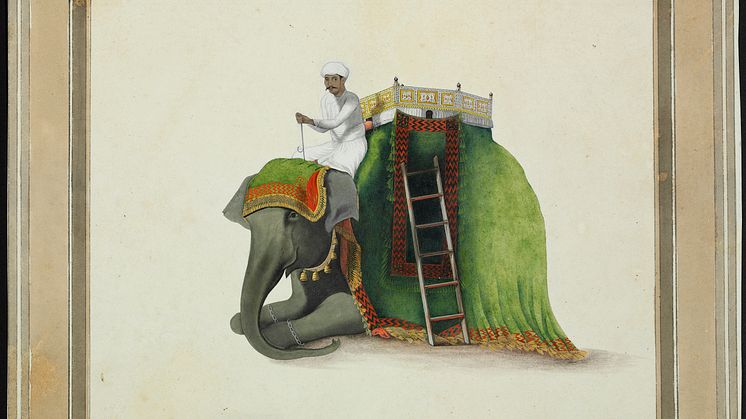 Portræt af en elefant med en elefantpasser, ca. 1800