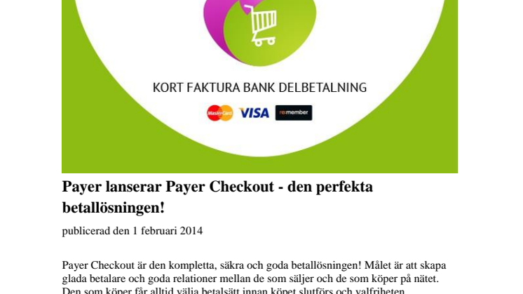 Payer lanserar Payer Checkout - den perfekta betallösningen!