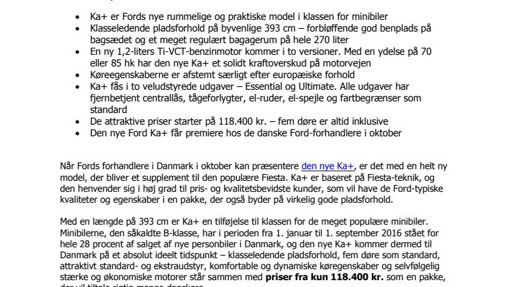 Ny Ka+ - Fords nye minibil med forbløffende rummelighed 