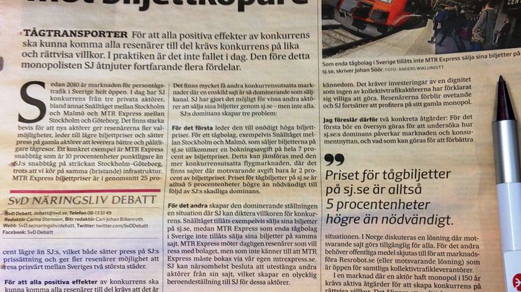 Debattartikel i Svenska Dagbladet