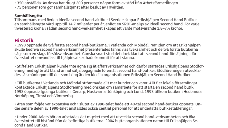 Fakta och historik Erikshjälpen Second Hand