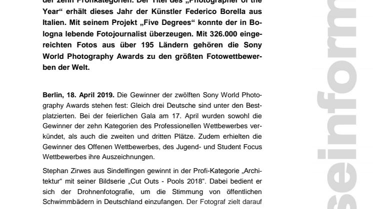 Deutscher Fotograf Stephan Zirwes gewinnt in der Profi-Kategorie „Architektur“ bei den Sony World Photography Awards 2019