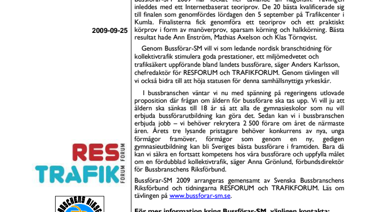 Prisutdelning i Bussförar-SM den 1/10 2009 