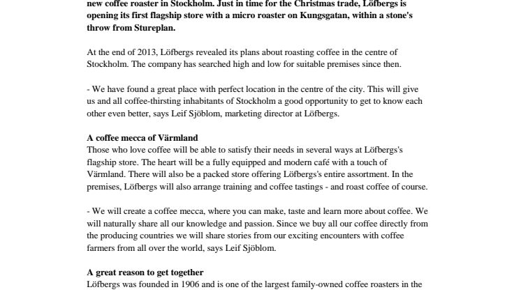 Löfbergs moves to Stureplan, Stockholm