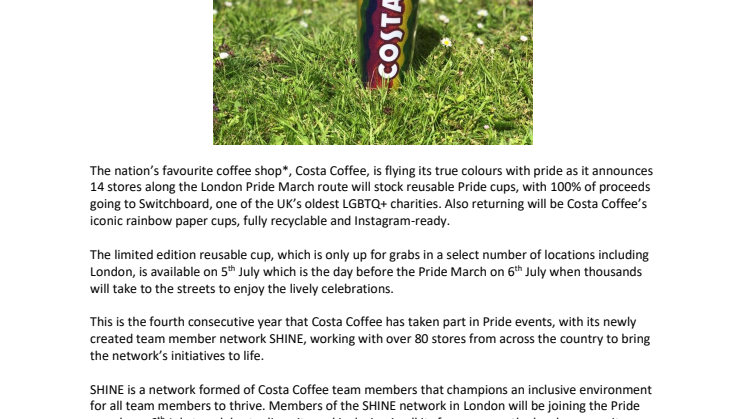 Costa Coffee Creates a Rainbow Over London with the Launch of Pride Cups
