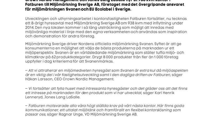 Miljömärkning Sverige hyr 938 kvm kontorsyta i Fatburen