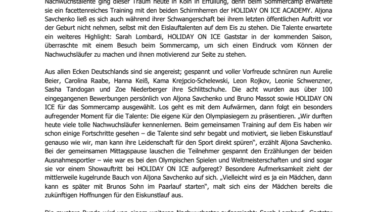 Paarlauf-Olympiasieger trainieren deutschen Eiskunstlaufnachwuchs bei HOLIDAY ON ICE ACADEMY Sommercamp 