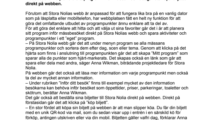 Enkelt planera program och beställa biljetter på Stora Nolias webb