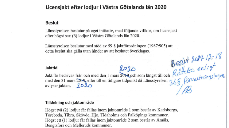 Beslut lojakt 2020