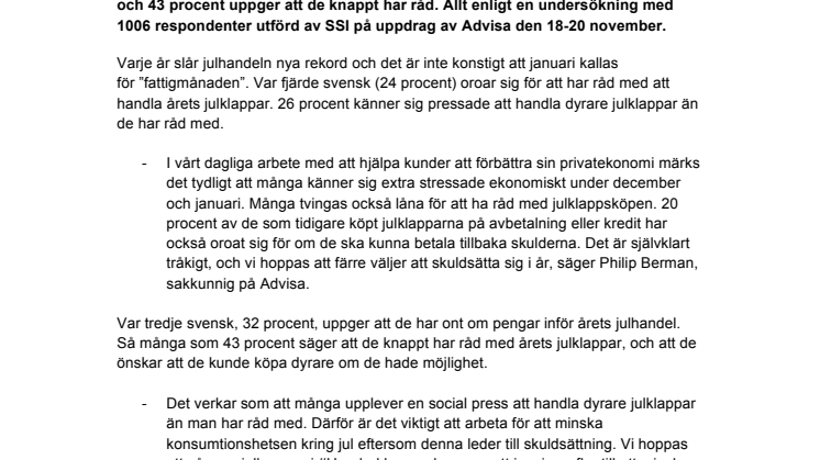 Mer än var fjärde svensk lånade till julklappar