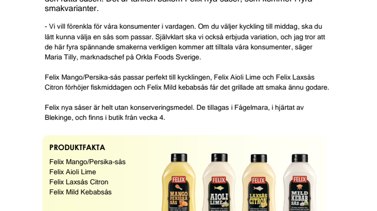 Felix lanserar nya såser